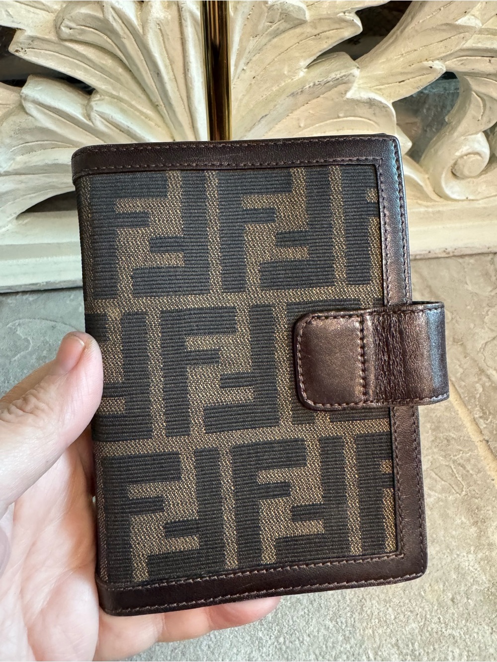 Fendi Brown FF Canvas Passport Holder/Agenda with Dark Brown Trim and COA